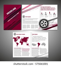 Vector tyre brochure template. Modern idea for flyer, book, booklet, brochure and leaflet design. Editable graphic layout with copyspace in grey, white, red and black colors