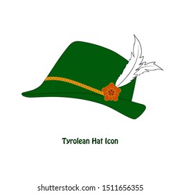 Vector Tyrolean Hat Icon with a feather isolation over white