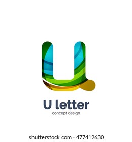 Vector U letter logo, modern abstract geometric elegant design, shiny light effect. Created with flowing waves