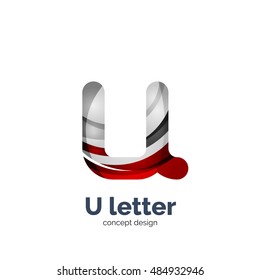 Vector U letter logo, modern abstract geometric elegant design, shiny light effect. Created with flowing waves