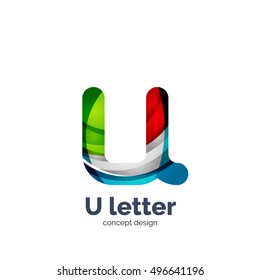 Logotipo de letra U vectorial, diseño moderno y elegante geométrico abstracto, efecto luminoso brillante. Creado con ondas fluidas
