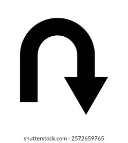 Vector U turn arrow line icon in black style.