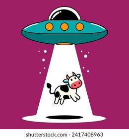 Vector UFO abducting a cow illustration