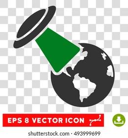 Vector Ufo Explores Earth EPS vector pictograph. Illustration style is flat iconic bicolor green and gray symbol on a transparent background.