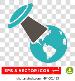 Vector Ufo Explores Earth EPS vector icon. Illustration style is flat iconic bicolor grey and cyan symbol on a transparent background.