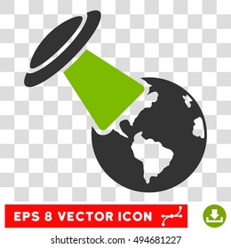 Vector Ufo Explores Earth EPS vector icon. Illustration style is flat iconic bicolor eco green and gray symbol on a transparent background.