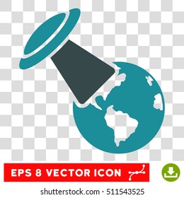 Vector Ufo Explores Earth EPS vector icon. Illustration style is flat iconic bicolor soft blue symbol on a transparent background.
