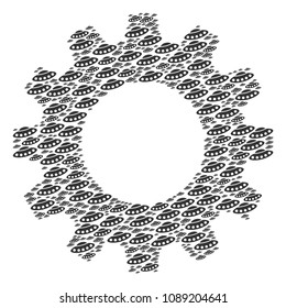 Vector UFO icons are combined into cog figure. Service design concept constructed of UFO pictograms.