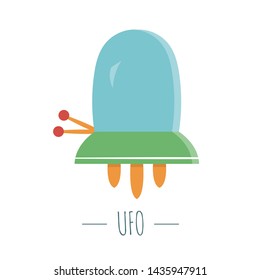 Vector UFO illustration for children. Bright and cute flat picture of flying saucer isolated on white background. Space concept