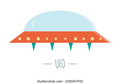 Vector UFO illustration for children. Bright and cute flat picture of flying saucer isolated on white background. Space concept