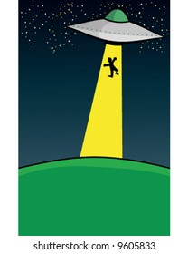 Vector Of UFO With Person In Tractor Beam For Alien Abduction