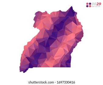 Vector of Uganda map colorful polygon red triangle mosaic with white background. style gradient.