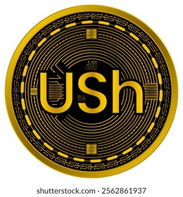 Vector of Ugandan Shilling Digital Currency in gold and black colors on a white background.
