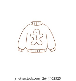 Vector ugly Christmas sweater with gingerbread jumper. Fun winter design for party or holiday season