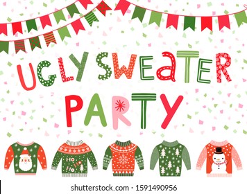 Vector ugly sweater party banner, poster or invitation for Christmas holiday celebrations