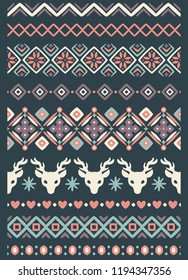 Vector ugly sweater seamless borders with norway ornament. Pattern brushes collection