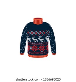 Vector ugly sweaters  for Christmas party. Knitted jumpers with winter patterns