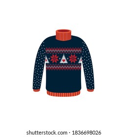 Vector ugly sweaters  for Christmas party. Knitted jumpers with winter patterns