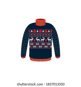 Vector ugly sweaters  for Christmas party. Knitted jumpers with winter patterns
