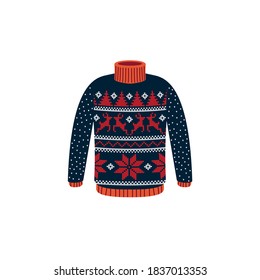 Vector ugly sweaters  for Christmas party. Knitted jumpers with winter patterns