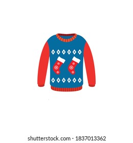 Vector ugly sweaters  for Christmas party. Knitted jumpers with winter patterns