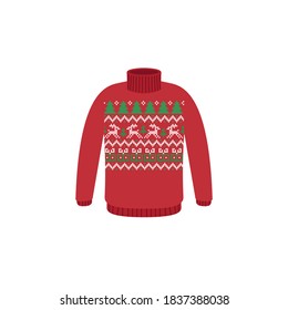 Vector ugly sweaters for Christmas party. Knitted jumpers with winter patterns esp