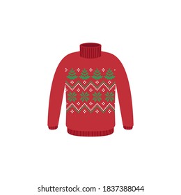 Vector ugly sweaters for Christmas party. Knitted jumpers with winter patterns esp