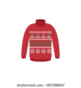 Vector ugly sweaters for Christmas party. Knitted jumpers with winter patterns esp