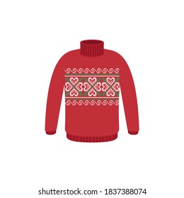 Vector ugly sweaters for Christmas party. Knitted jumpers with winter patterns esp