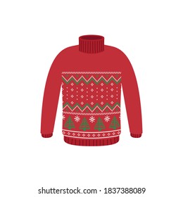 Vector ugly sweaters for Christmas party. Knitted jumpers with winter patterns esp