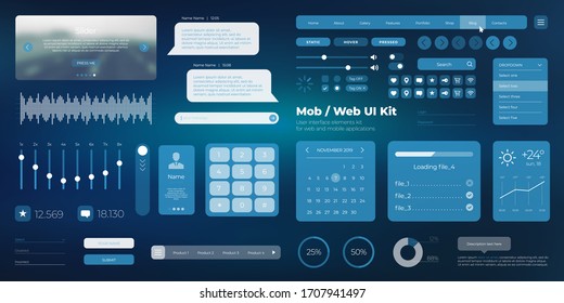 Vector UI Kit Web Template Different UX, GUI Screens And Flat Icons For Mobile Apps, Responsive Website Including.