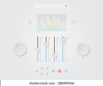 Vector UI set - switches, sliders, buttons. Illustration. Eps 10.