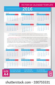 Vector uk (international) calendar template for business. Week starts on Monday, a4 paper size.
