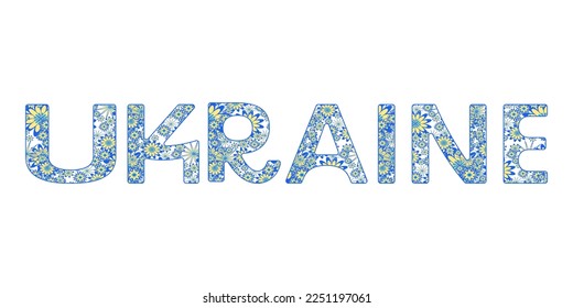 Vector Ukraine creative symbol blue and yellow color of flag. Floral ornament.