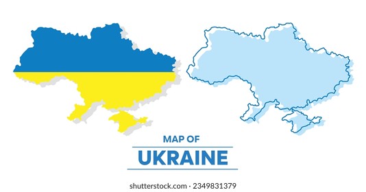 Vector Ukraine flag map set simple flat illustration