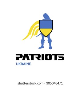 Vector Ukraine Flag Patriots Soldier Logo. Mascot Character Design. Memorial Day Army man with Shield. Vector Freedom Leader Logo illustration