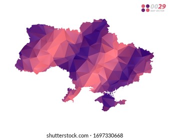 Vector of Ukraine map colorful polygon red triangle mosaic with white background. style gradient.