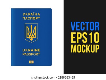 La cobertura del pasaporte Vector Ucrania está aislada en el fondo blanco. Pasaporte biométrico azul patriótico internacional de Ucrania. Documento personal en el extranjero. Libro de identificación ciudadana. Clausura de tarjetas de visita europeas