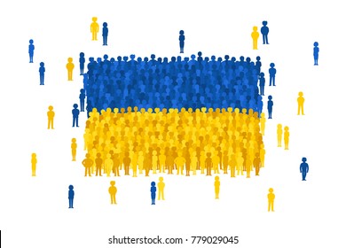 Vector Ukraine state flag formed by crowd of cartoon people