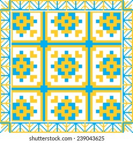 Vector ukrainian ornament with yellow and blue elements 