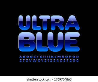 Vektor Ultra Blue Alphabet Buchstaben und Zahlen. Moderne glänzende Schriftart