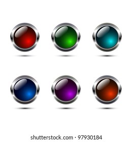 Vector ultra glossy color buttons with metal rim