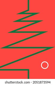 vector ultra minimalist trendy greeting card for Christmas and New Year. a very stylized Christmas tree in festive colors. less is more. elements are isolated. useful for postcards, logo, design, web