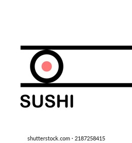 vector ultra minimalist universal logo. stylized chopsticks holding a sushi roll. useful for logo of sushi bar, japanese cuisine restaurant, cafe, eatery, fast food, food court serving sushi.