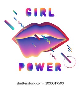 Vector ultramodern poster "Girl Power" made of fluid gradient letters and lips.