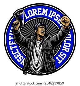 vector of ultras hooligan casual ultras football soccer supporter with megaphone