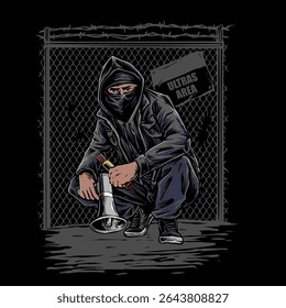 vector of ultras hooligan casual ultras football soccer supporter with flare smoke and megaphone