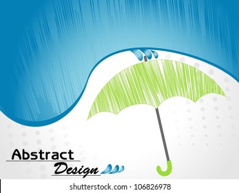 vector umbrella and blue rain drops with cloud  on white background