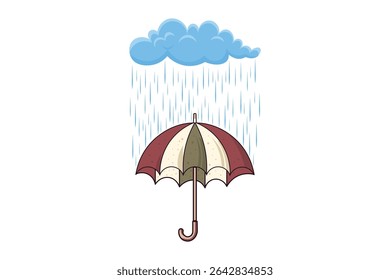 Vector umbrella catching raindrops, cartoon flat artwork with pastel tones for weather scenes, baby prints, seamless decorative patterns, and fabric design

