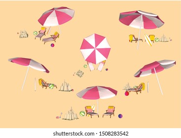 Vector umbrella chair and beach